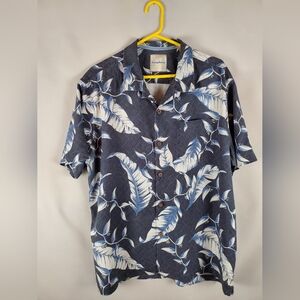 Tommy Bahama Black & Blue Palm Tree Leaf Button Down- 100% Silk- Size XLarge